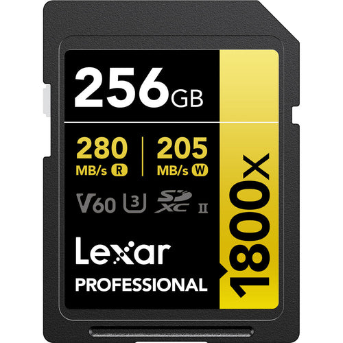 Lexar Professional Gold Series 256GB SDXC UHS-II 280MB/s Memory Card - V60