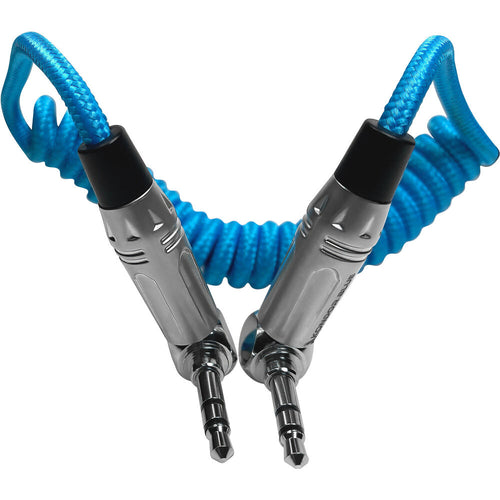 Kondor Blue Coiled 3.5mm Right-Angle TRS Stereo Audio Cable (12 to 24