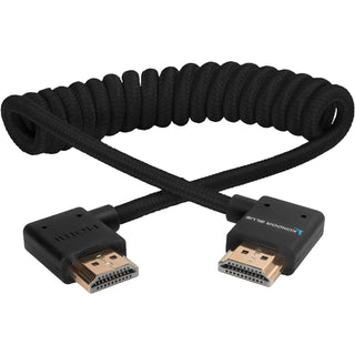 Kondor Blue Right Angle Full HDMI Cable For On-Camera Monitors 30cm-60cm (12"-24") Braided Coiled Black